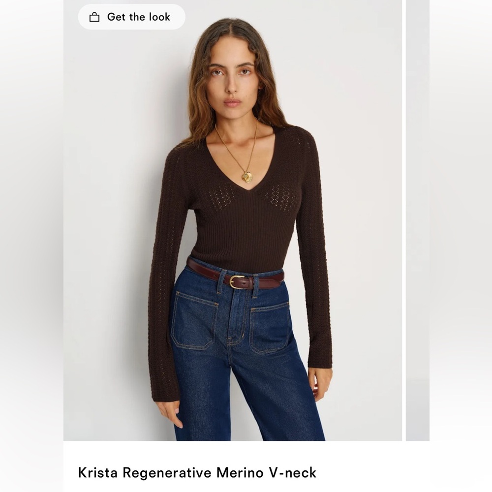 Reformation Brown V-Neck Sweater - 100% wool